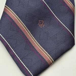 VTG Christian Dior Poly Silk  Blend  Neck Tie Grey Blue w/Taupe, Mauve & Fuchsia